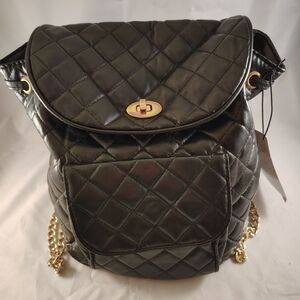 Ariana Grande Black Quilted Backpack with Gold Accents